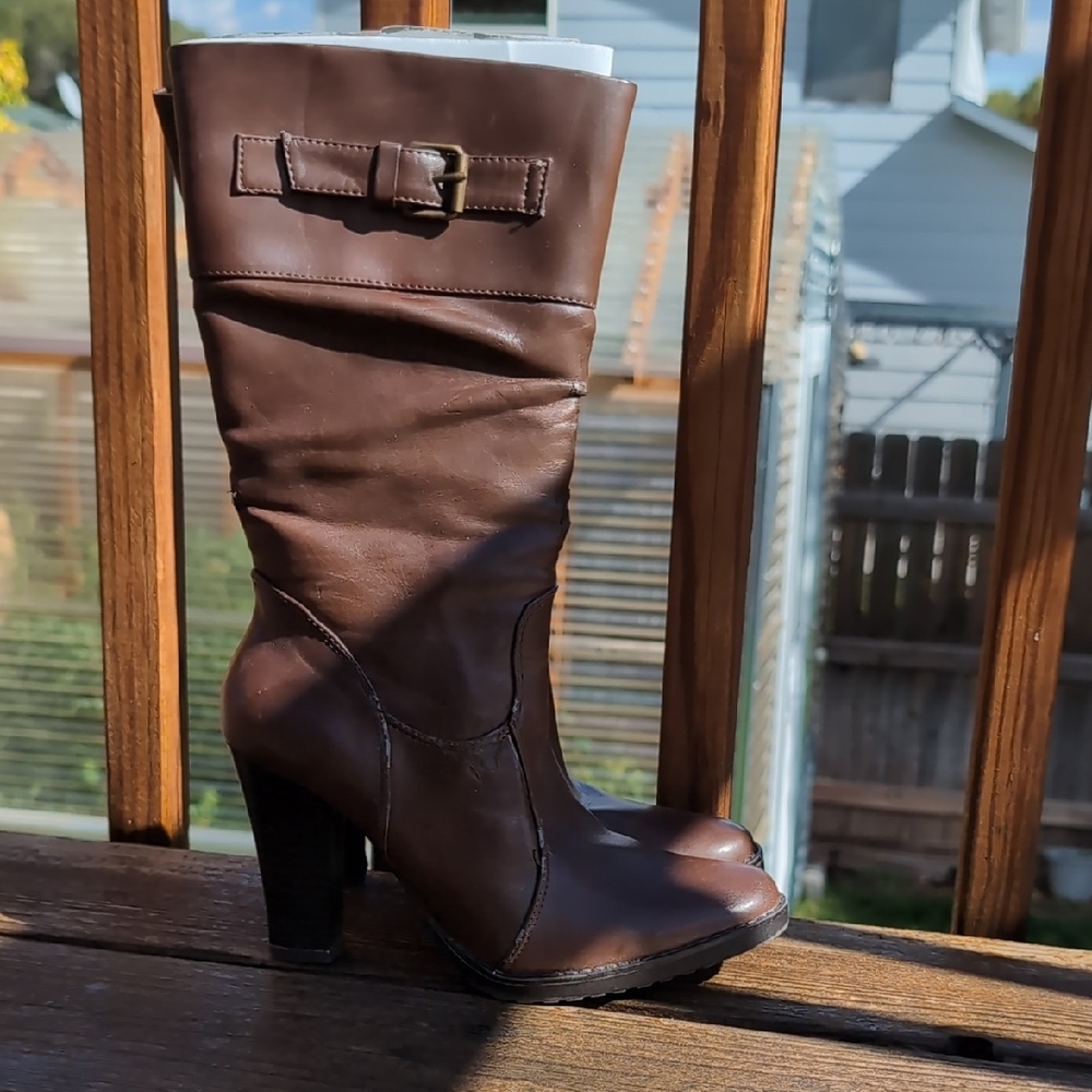 Maripe Chocolate Heeled Boots with Buckle